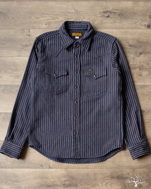 Iron Heart IHSH-401-NAV - Ultra Heavy Flannel Chalk Stripe Western Shirt - Navy