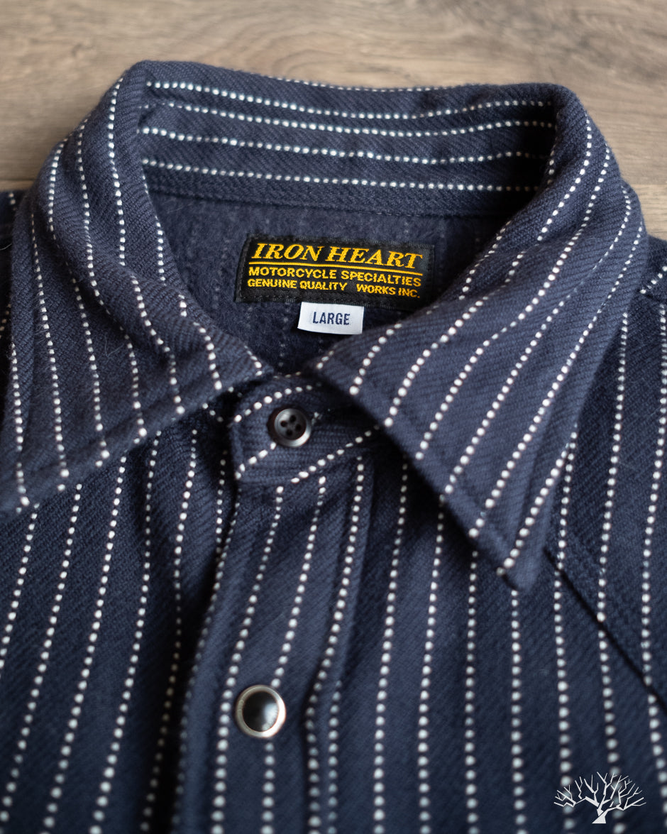 Iron Heart IHSH-401-NAV - Ultra Heavy Flannel Chalk Stripe Western Shirt - Navy