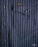 Iron Heart IHSH-401-NAV - Ultra Heavy Flannel Chalk Stripe Western Shirt - Navy