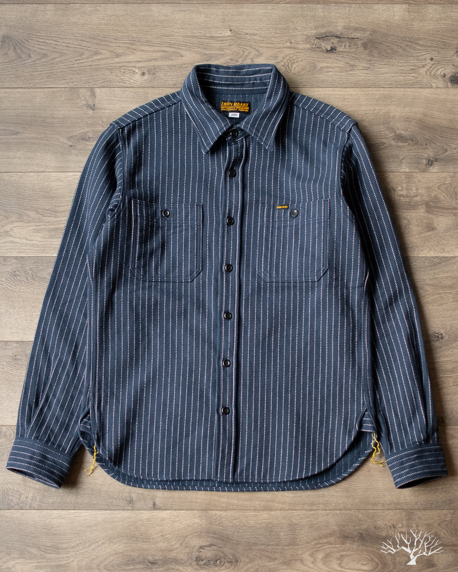 Iron Heart IHSH-402-NAV - Ultra Heavy Flannel Chalk Stripe Work Shirt - Navy