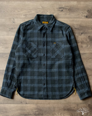 Iron Heart IHSH-408-BLK - Slubby Heavy Flannel Herringbone Check Work Shirt - Black