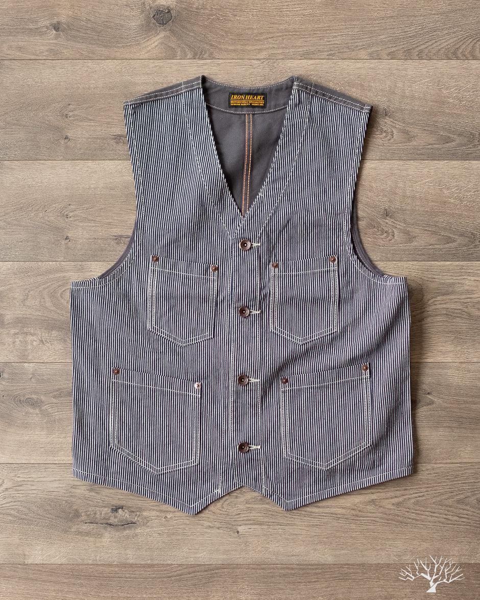 Iron Heart IHV-47-IND - 10.5oz Narrow Stripe Hickory Work Vest - Indigo