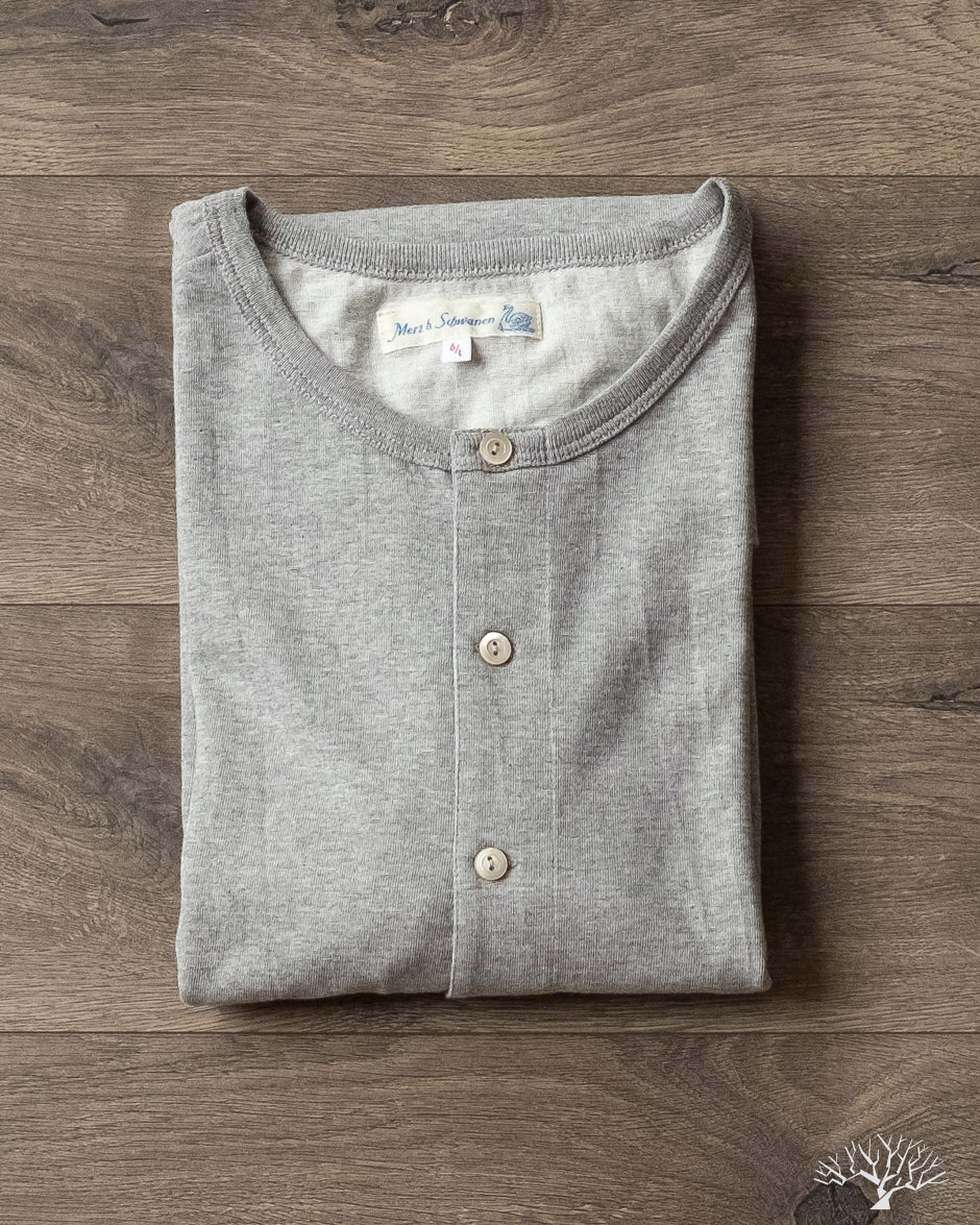 Merz b. Schwanen 207 Short Sleeve Henley - Grey Melange