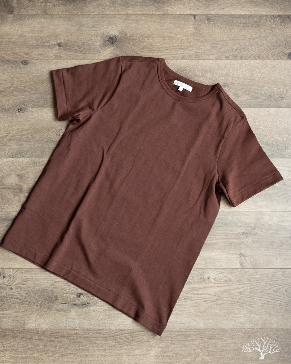 Merz b. Schwanen 215 2-Thread Organic Cotton Crew Neck Tee - Coffee