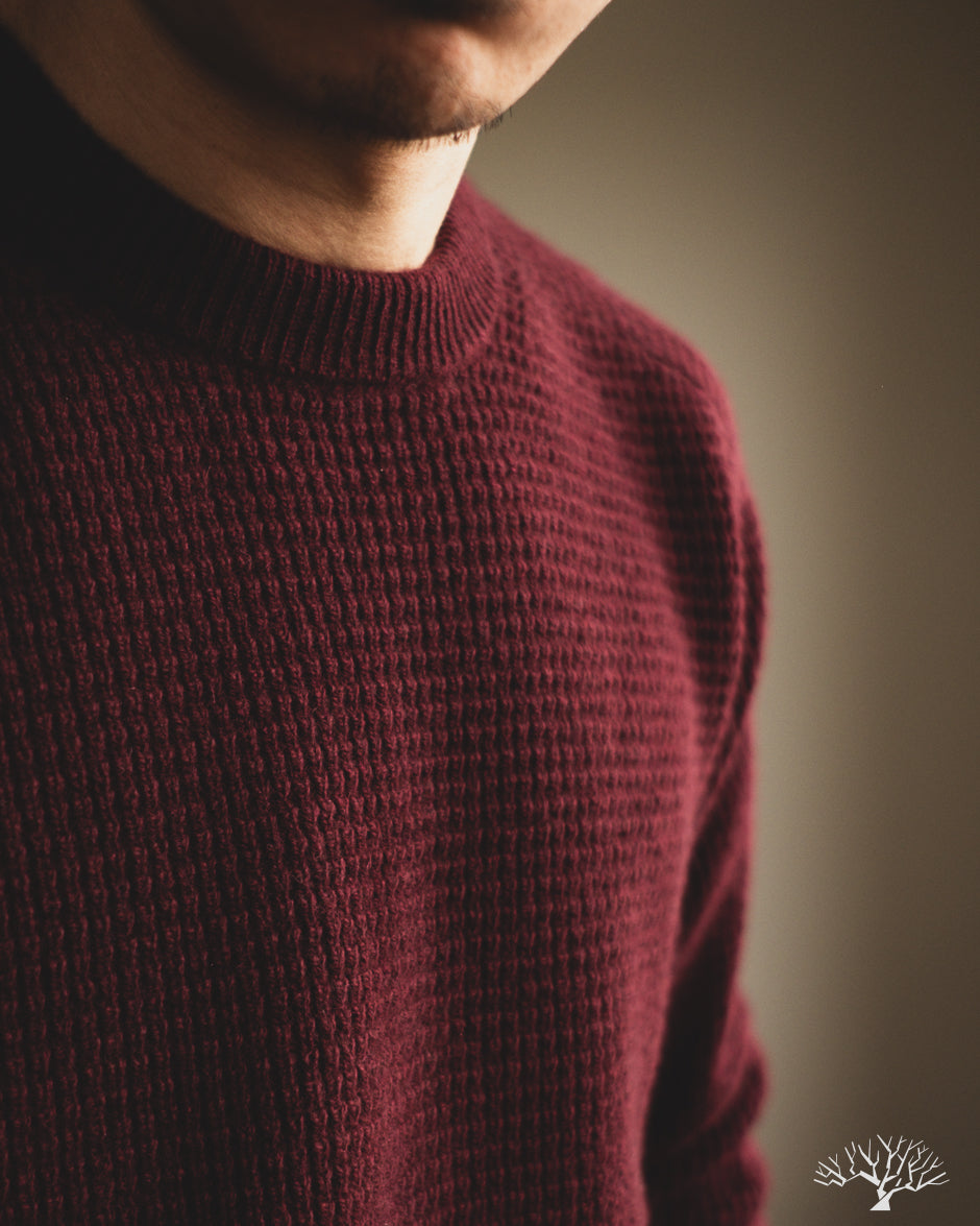 Merz b. Schwanen BLADE02 Merino Wool-Cashmere Waffle Pullover - Burgundy