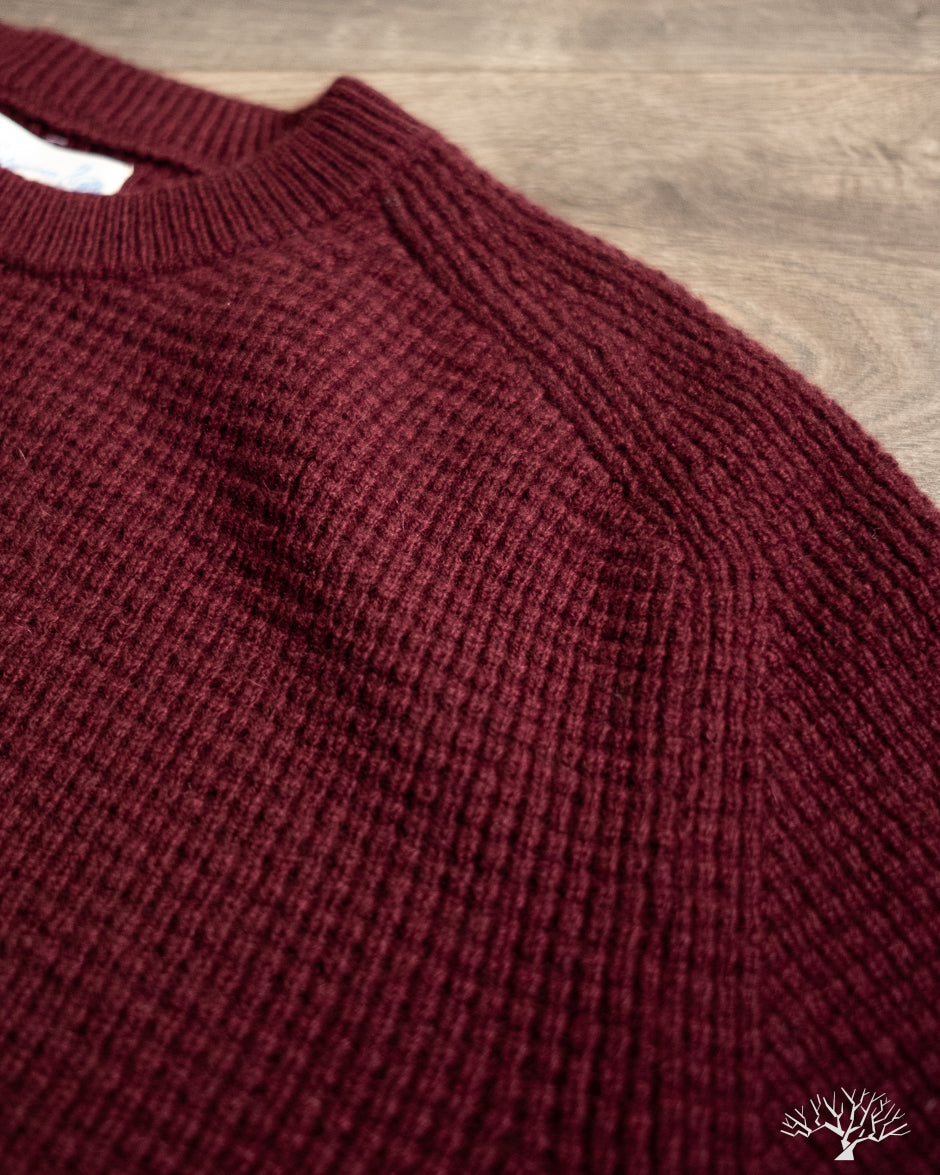 Merz b. Schwanen BLADE02 Merino Wool-Cashmere Waffle Pullover - Burgundy