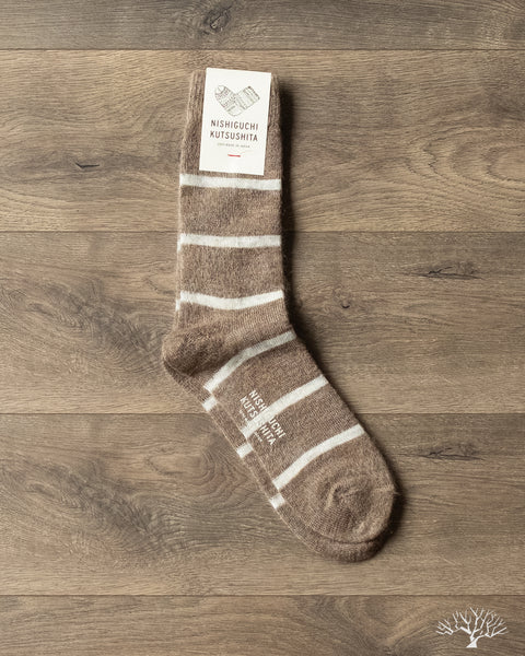 Mohair Wool Border Socks - Beige