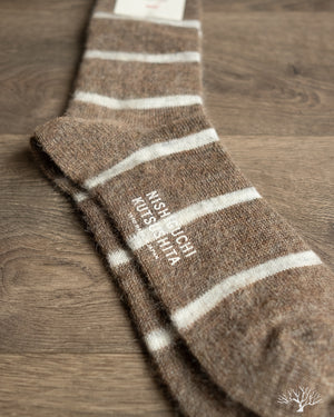 Nishiguchi Kutsushita Mohair Wool Border Socks - Beige