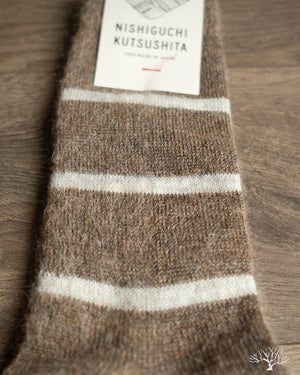 Nishiguchi Kutsushita Mohair Wool Border Socks - Beige