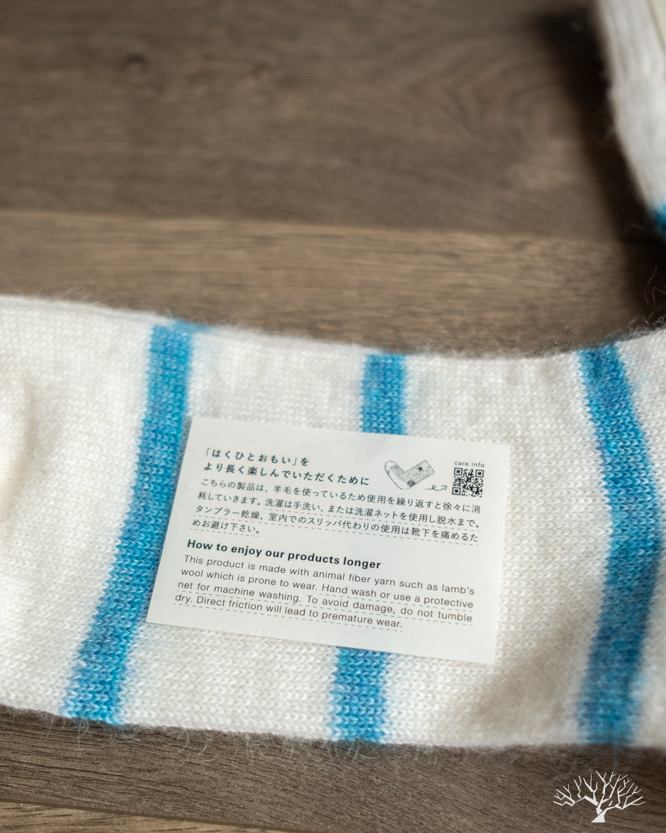 Nishiguchi Kutsushita Mohair Wool Border Socks - Marshmallow Cream