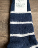 Nishiguchi Kutsushita Mohair Wool Border Socks - Navy