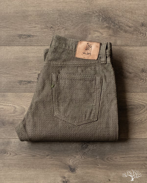 Pure Blue Japan 1170 Sashiko Pants Loose Fit Wash - Olive x Olive