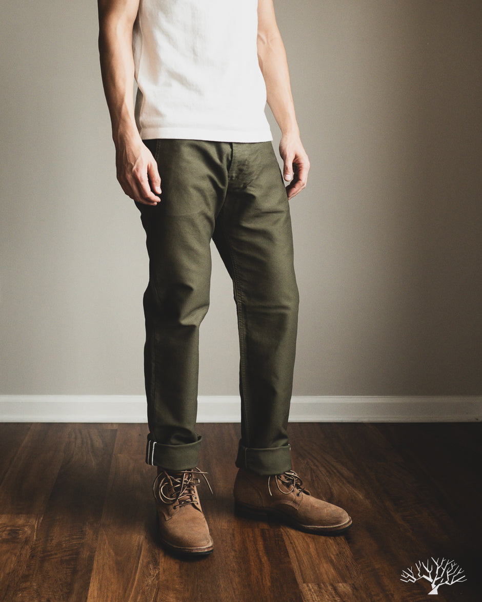 Pure Blue Japan Moleskin Trousers - Olive