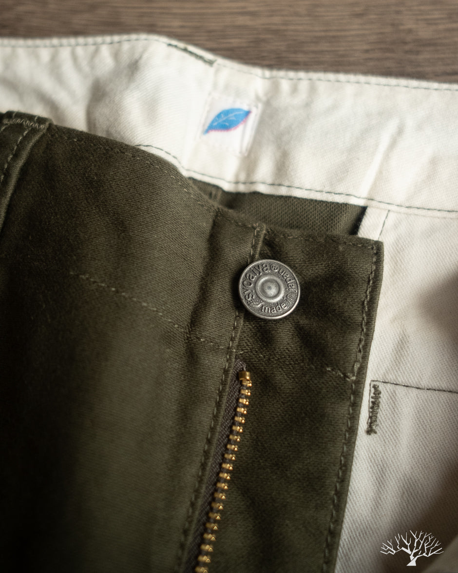 Pure Blue Japan Moleskin Trousers - Olive