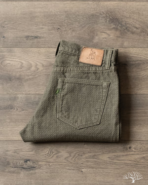 Pure Blue Japan 1170-2-OLV Sashiko Pants Relaxed Taper - Olive x Olive