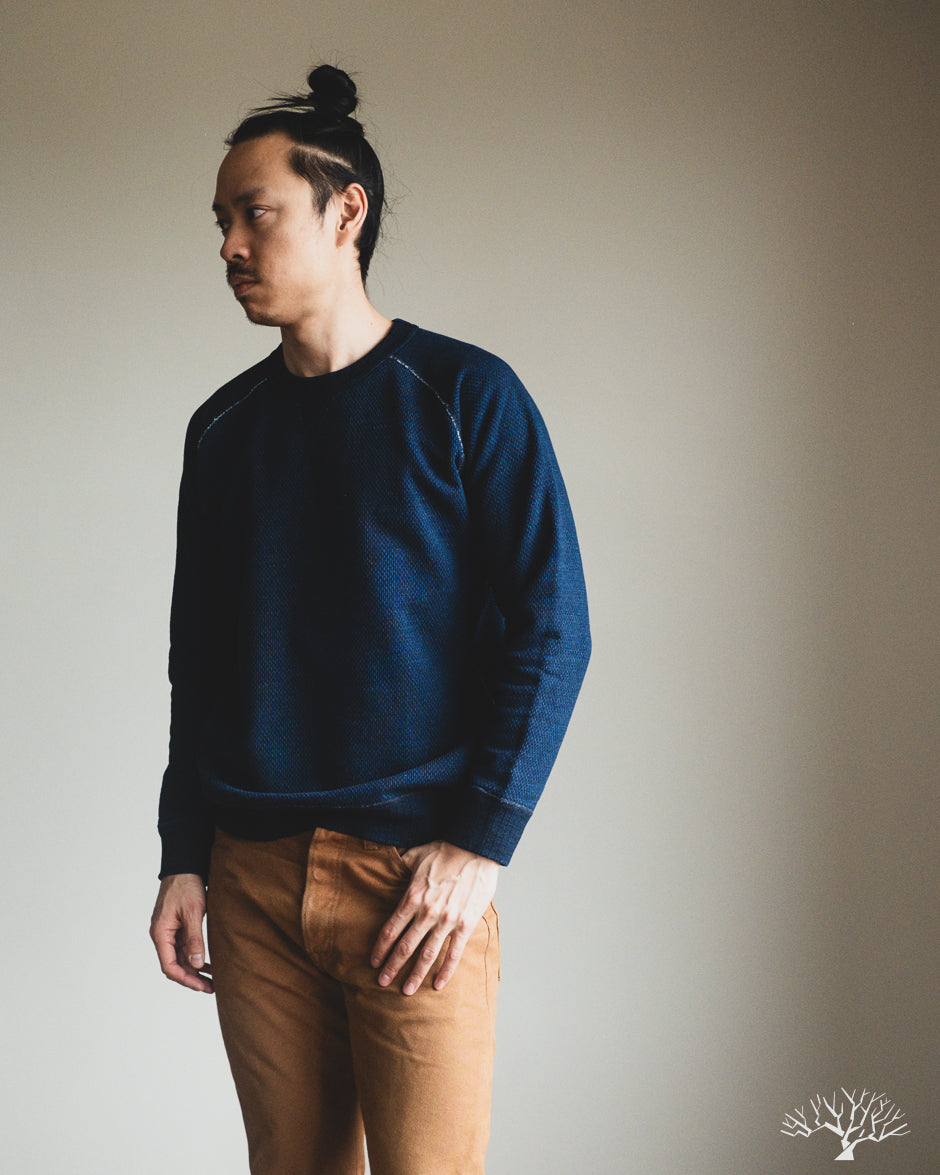 Pure Blue Japan Yarn Dyed Indigo Sashiko Sweatshirt