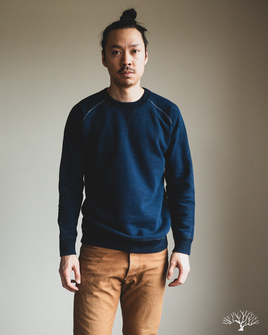 Pure Blue Japan Yarn Dyed Indigo Sashiko Sweatshirt