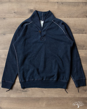 Pure Blue Japan Yarn Dyed Indigo Shawl Collar Sweatshirt