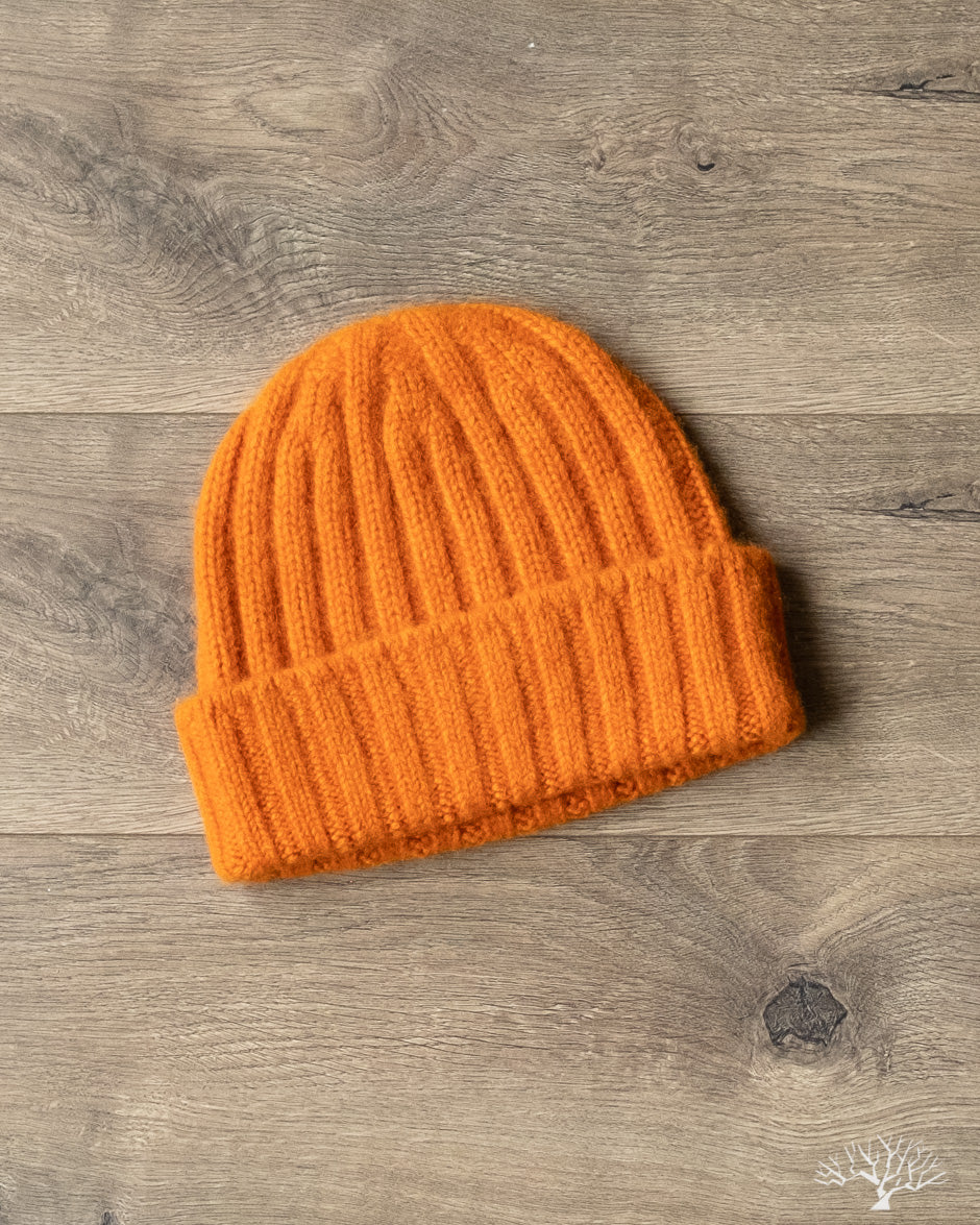 Cableami Cashmere 2x2 Rib Watch Cap - Orange