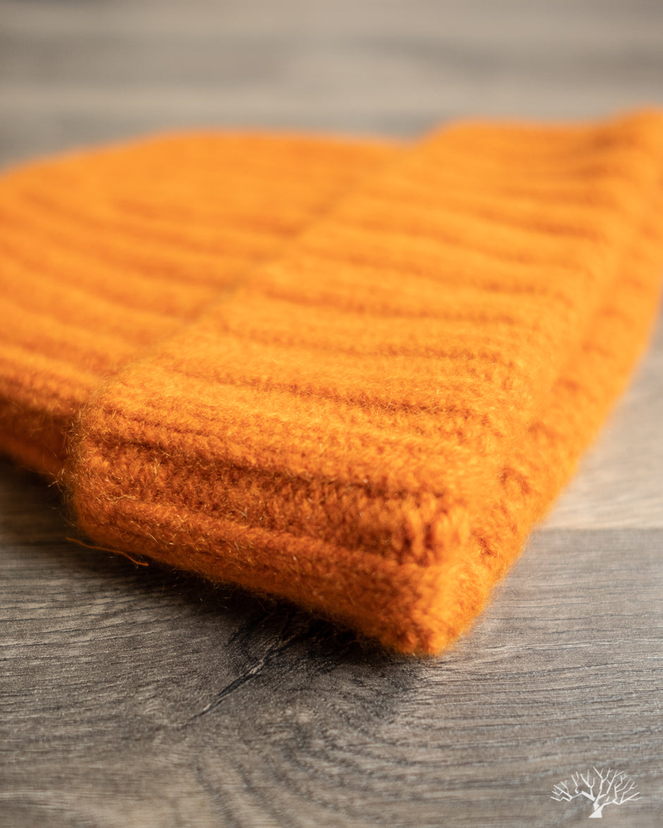 Cableami Cashmere 2x2 Rib Watch Cap - Orange