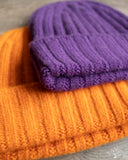 Cableami Cashmere 2x2 Rib Watch Cap - Orange and Purple