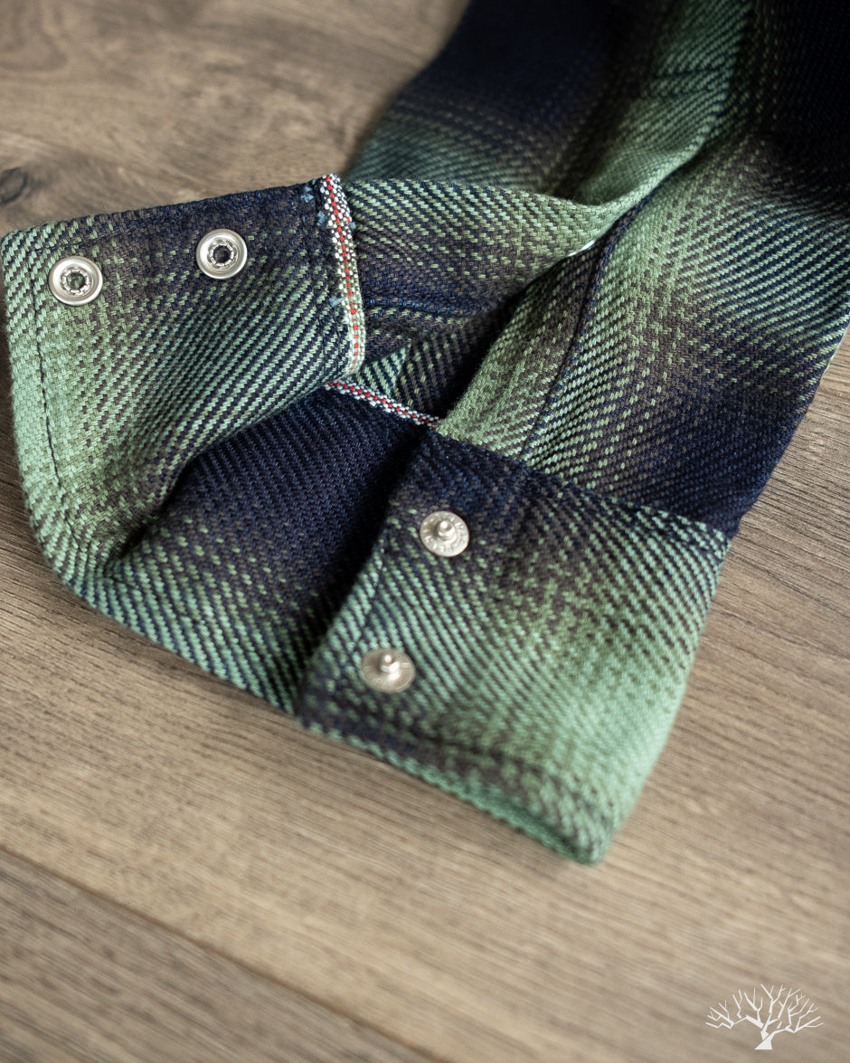 Ombré Iron – Check Shirt Fig Selvedge Western Green - 9oz - - Withered IHSH-348-GRN Heart