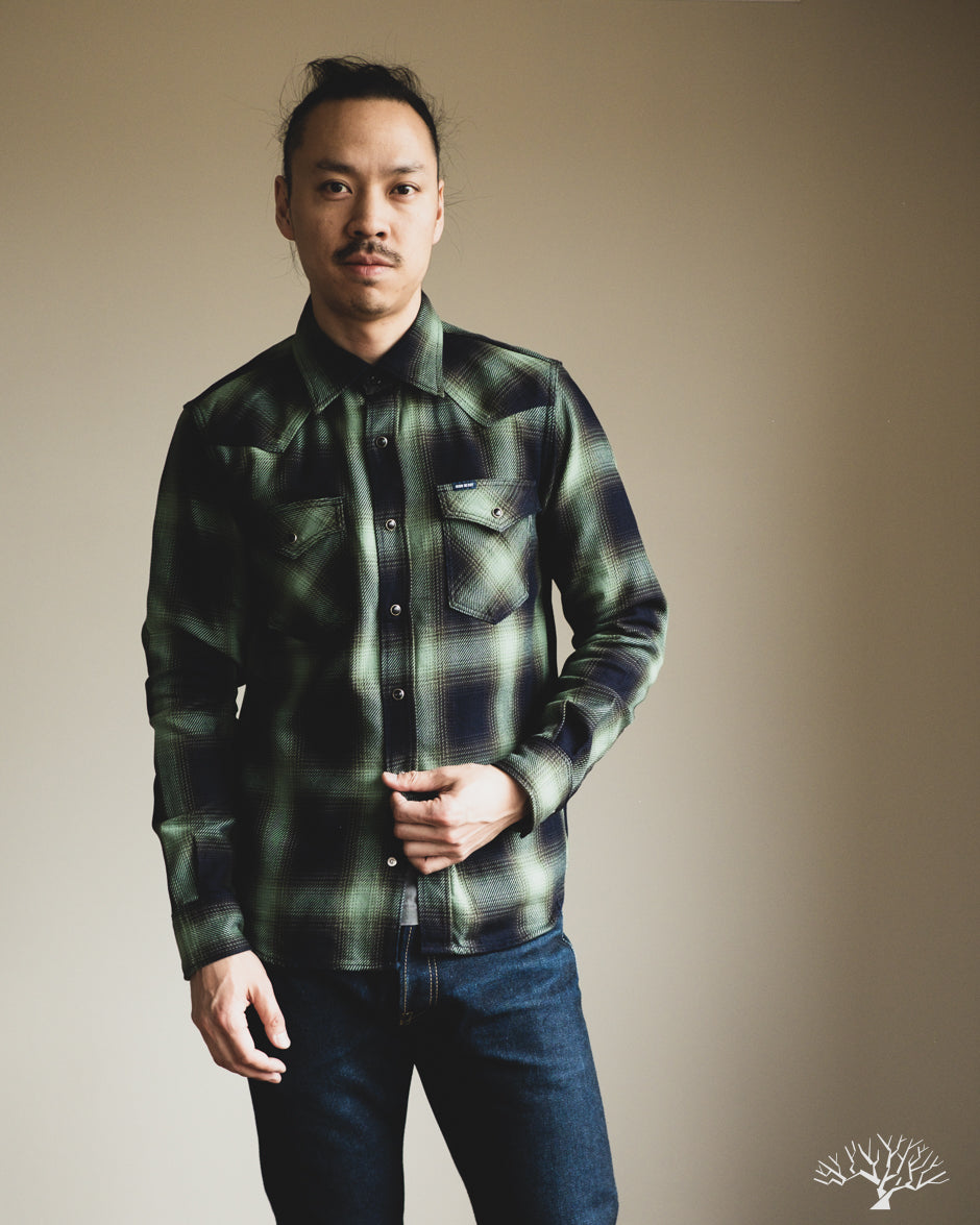 Iron Heart - 9oz Western - Shirt Ombré IHSH-348-GRN Green - Withered Fig Check – Selvedge