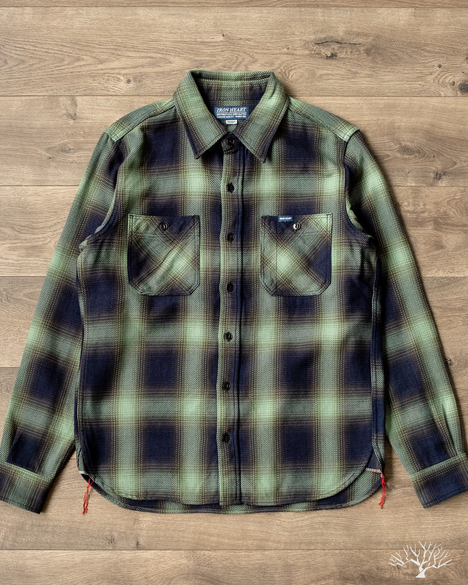 Iron Heart - IHSH-349-GRN - 9oz Selvedge Ombré Check Work Shirt - Green ...