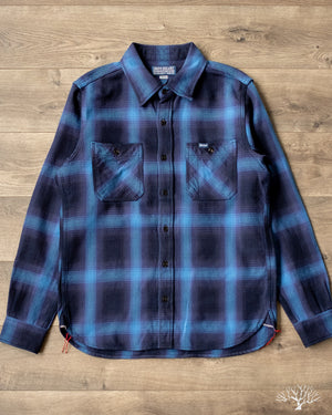 IHSH-349-IND - 9oz Selvedge Ombré Check Work Shirt - Indigo