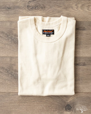 Iron Heart Japanese 11oz Cotton Knit Crew Neck Short Sleeved T-Shirt - Cream